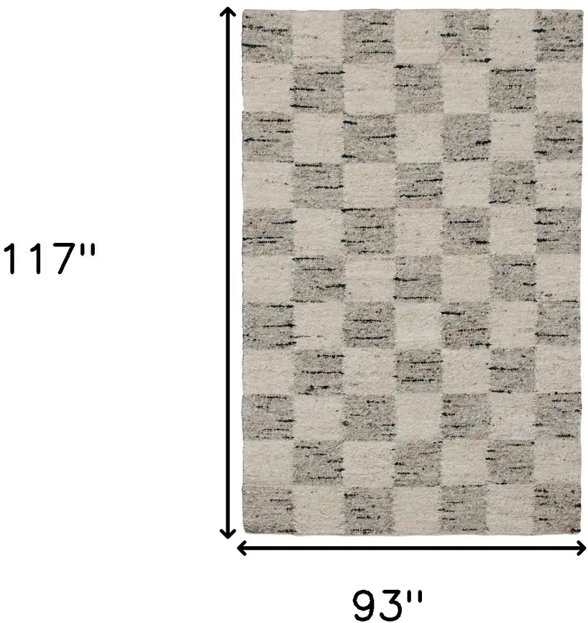Beige Wool Checkered Hand Woven Area Rug Photo 7