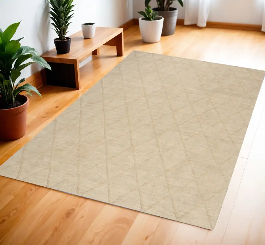 Beige Wool Geometric Area Rug Photo 1