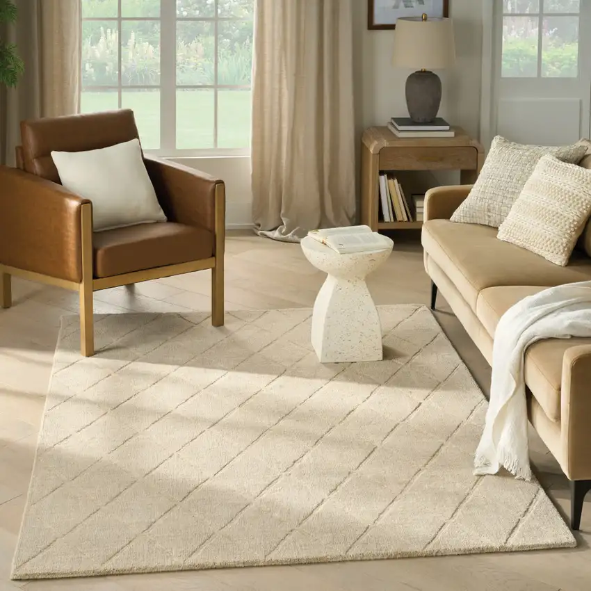 Beige Wool Geometric Area Rug Photo 4