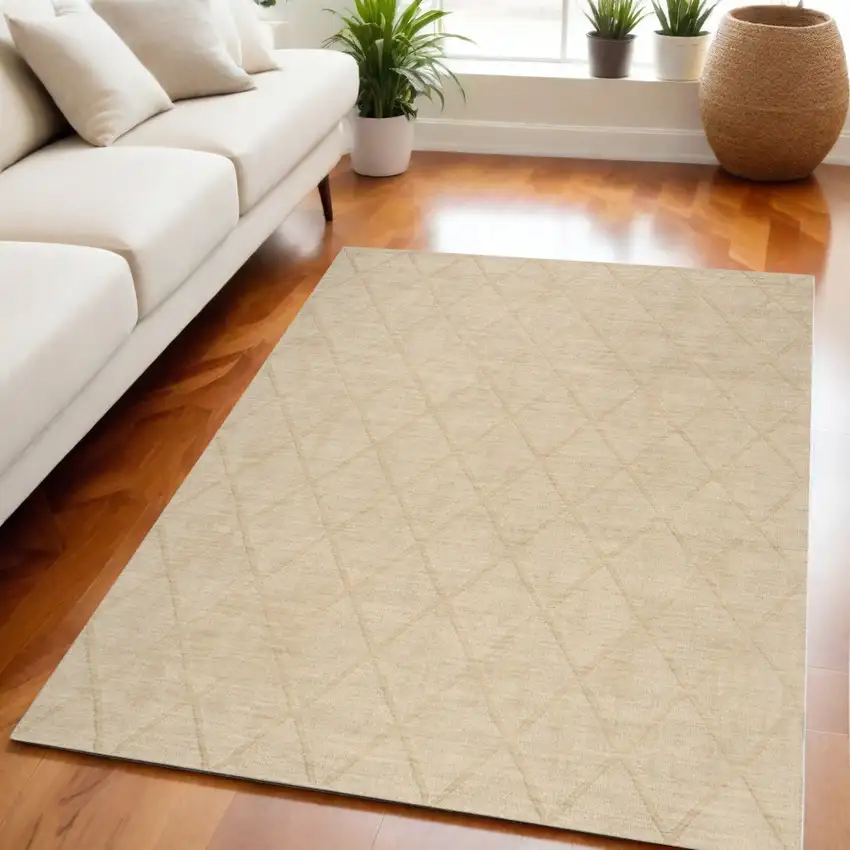 Beige Wool Geometric Area Rug Photo 2