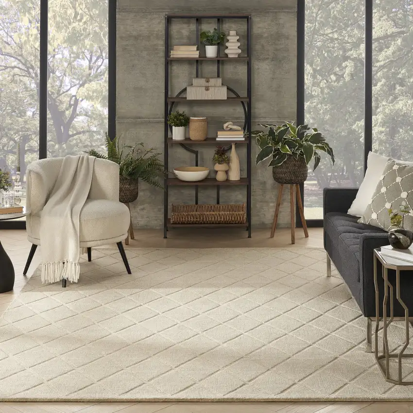 Beige Wool Geometric Hand Woven Area Rug Photo 5