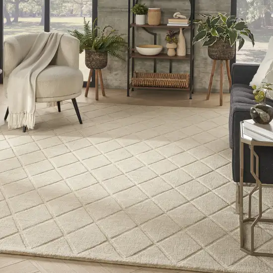 Beige Wool Geometric Hand Woven Area Rug Photo 4