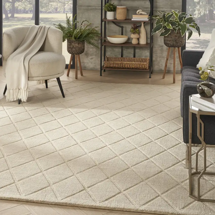 Beige Wool Geometric Hand Woven Area Rug Photo 4