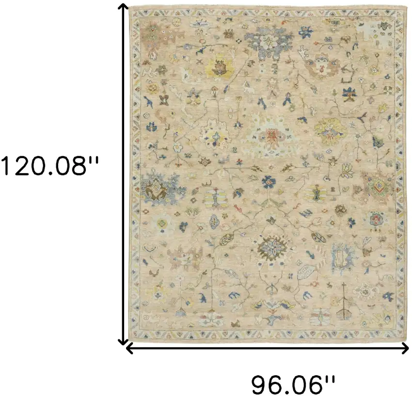 Beige Yellow And Light Blue Wool Oriental Hand Knotted Area Rug With Fringe Photo 3