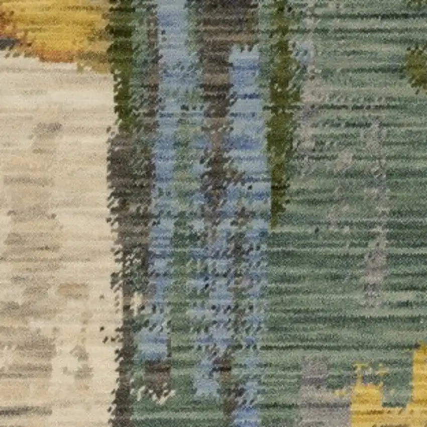Beige Yellow And Pink Abstract Area Rug With Fringe Photo 9