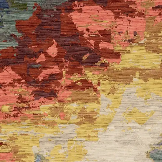 Beige Yellow And Rust Abstract Area Rug With Fringe Photo 5