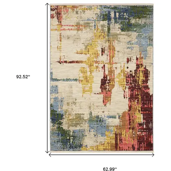 Beige Yellow And Salmon Abstract Area Rug With Fringe Photo 3