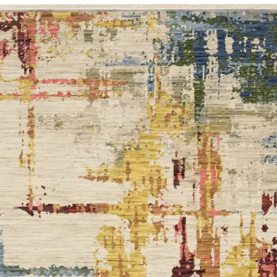 Beige Yellow And Salmon Abstract Area Rug With Fringe Photo 8