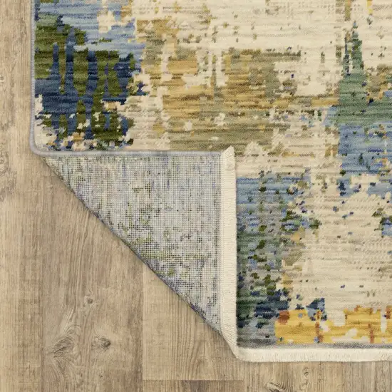 Beige Yellow And Salmon Abstract Area Rug With Fringe Photo 9