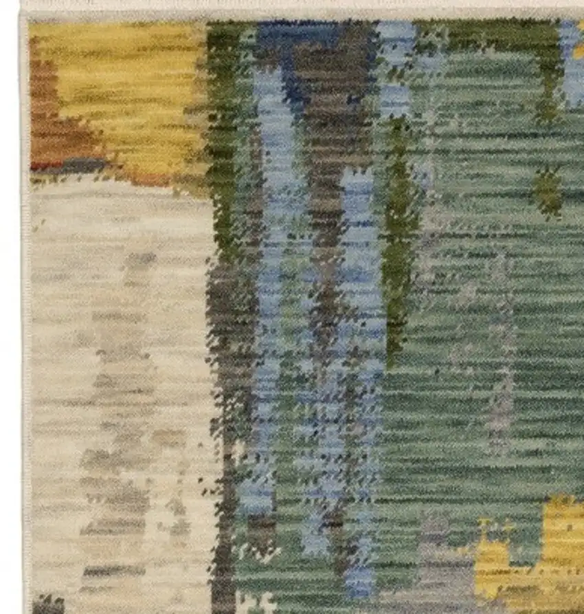 Beige Yellow And Salmon Abstract Area Rug With Fringe Photo 7