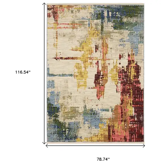 Beige Yellow And Salmon Abstract Area Rug With Fringe Photo 3