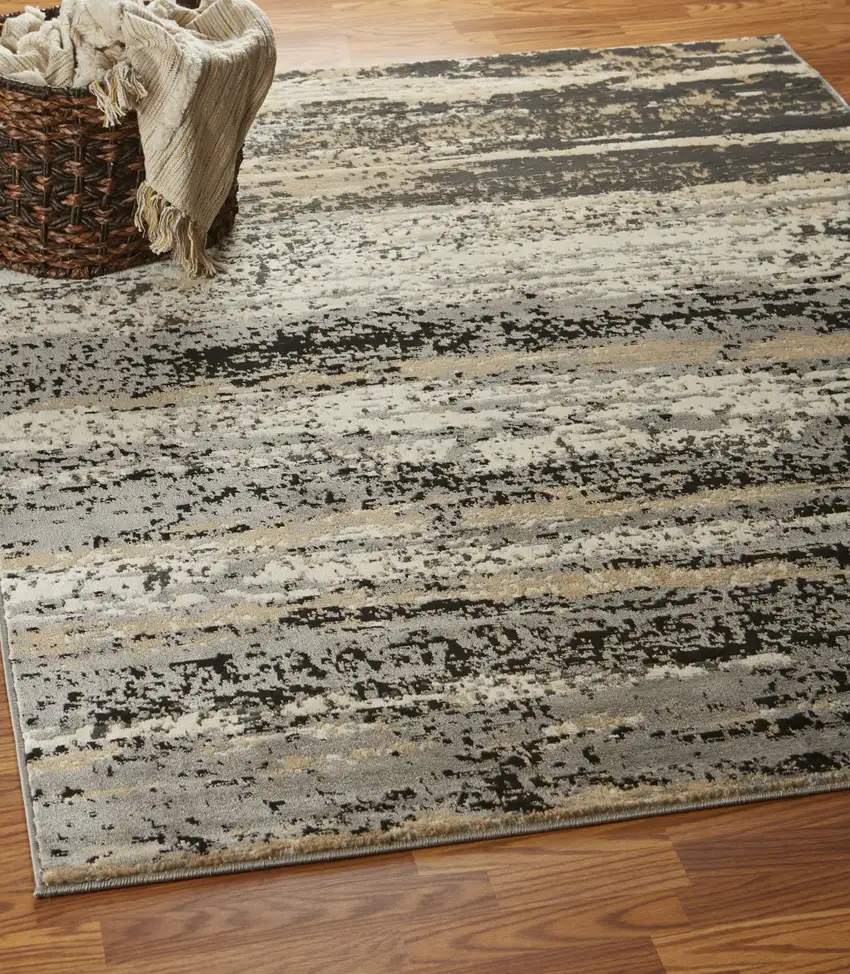 Beige and Black Abstract Desert Area Rug Photo 8