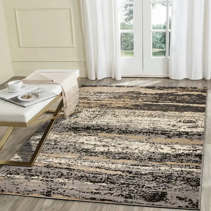 Beige and Black Abstract Desert Area Rug Photo 8