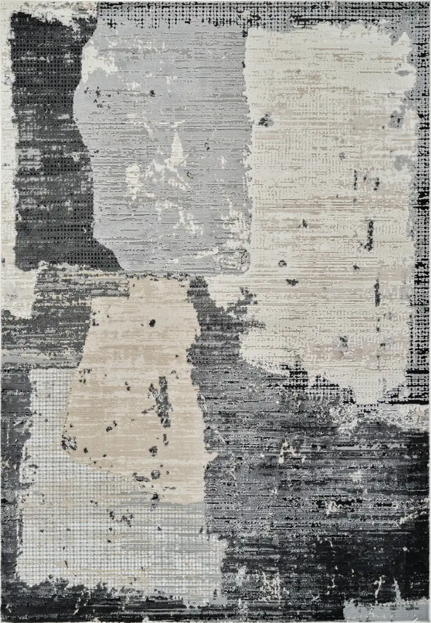 Beige and Black Abstract Distressed Area Rug Photo 5