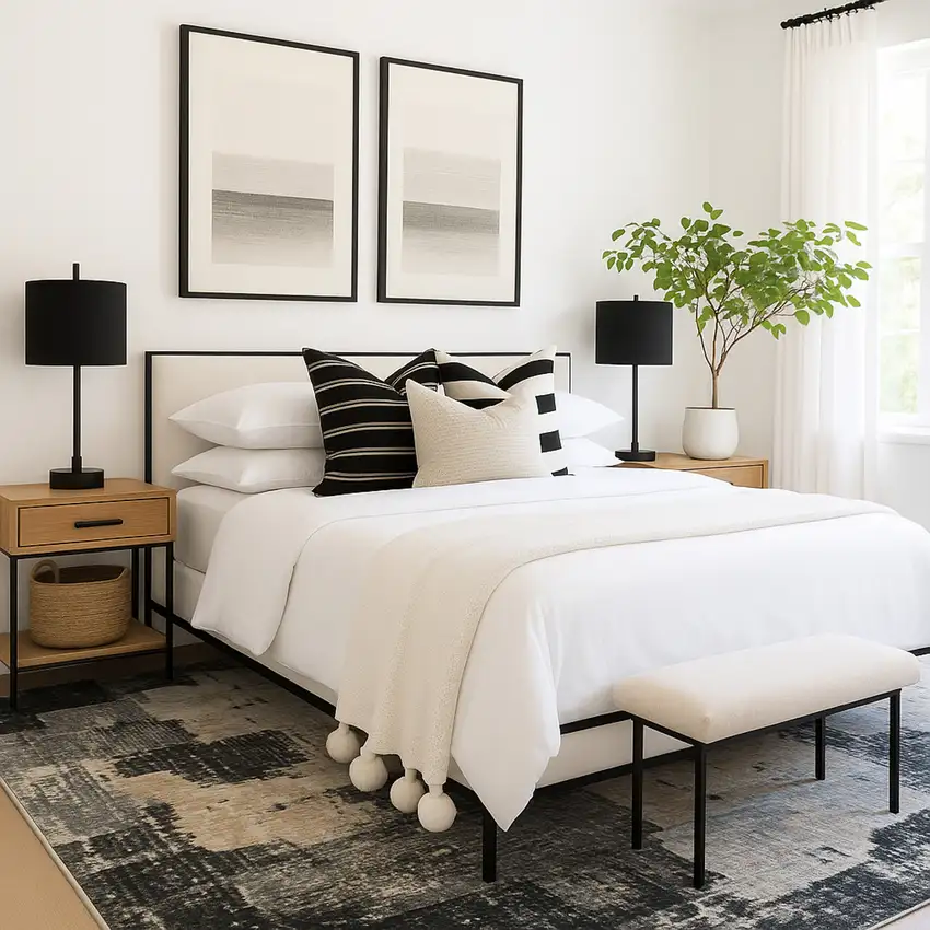 Beige and Black Abstract Distressed Area Rug Photo 9