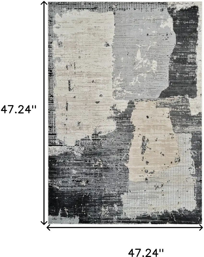 Beige and Black Abstract Distressed Area Rug Photo 3