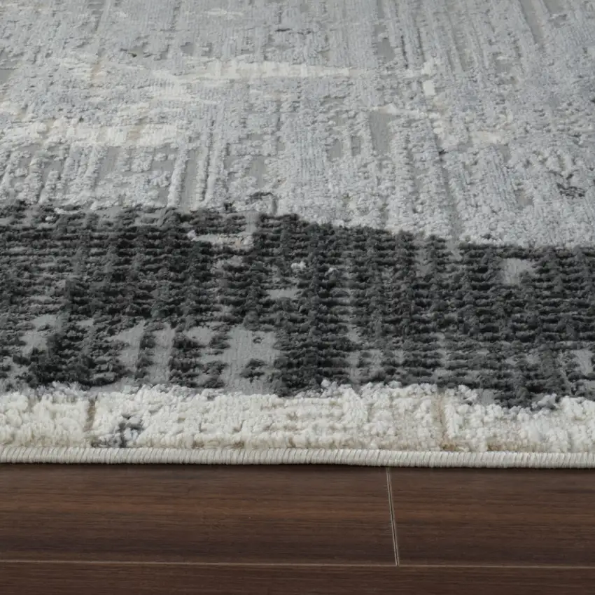 Beige and Black Abstract Distressed Area Rug Photo 8