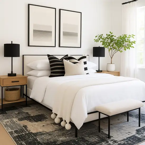 Beige and Black Abstract Distressed Area Rug Photo 9