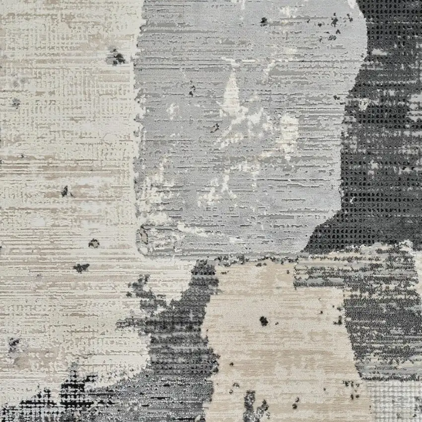 Beige and Black Abstract Distressed Area Rug Photo 3