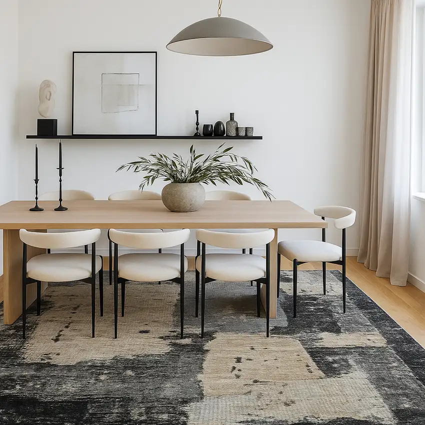 Beige and Black Abstract Distressed Area Rug Photo 8