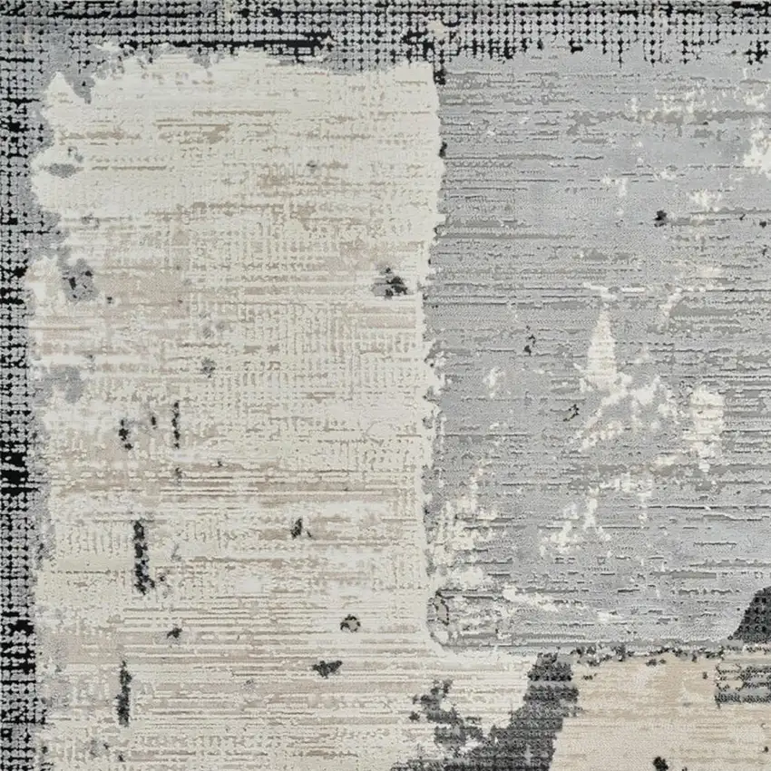 Beige and Black Abstract Distressed Area Rug Photo 3