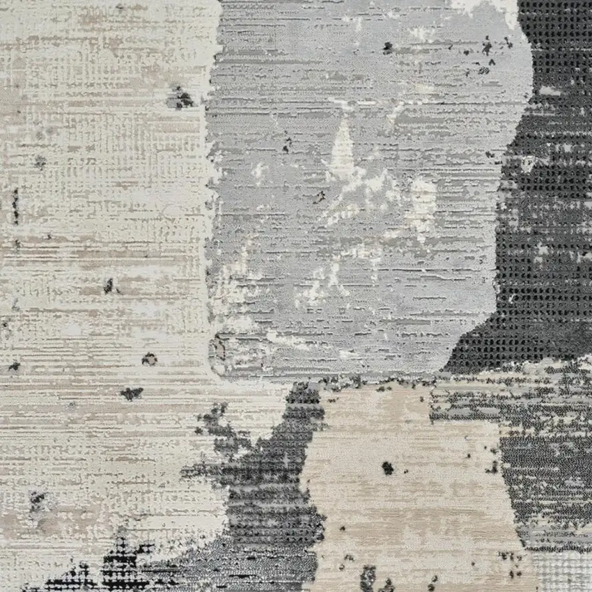 Beige and Black Abstract Distressed Area Rug Photo 3