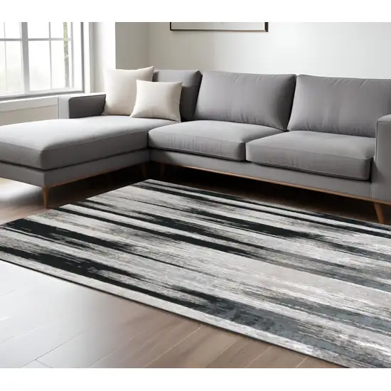 Black Silver And Gray Abstract Area Rug Photo 1