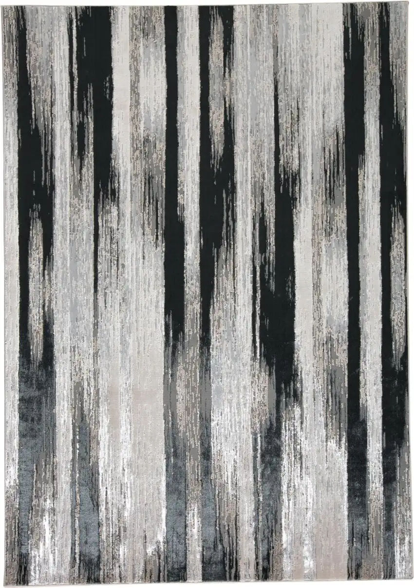 Beige and Black Abstract Power Loom Area Rug Photo 1