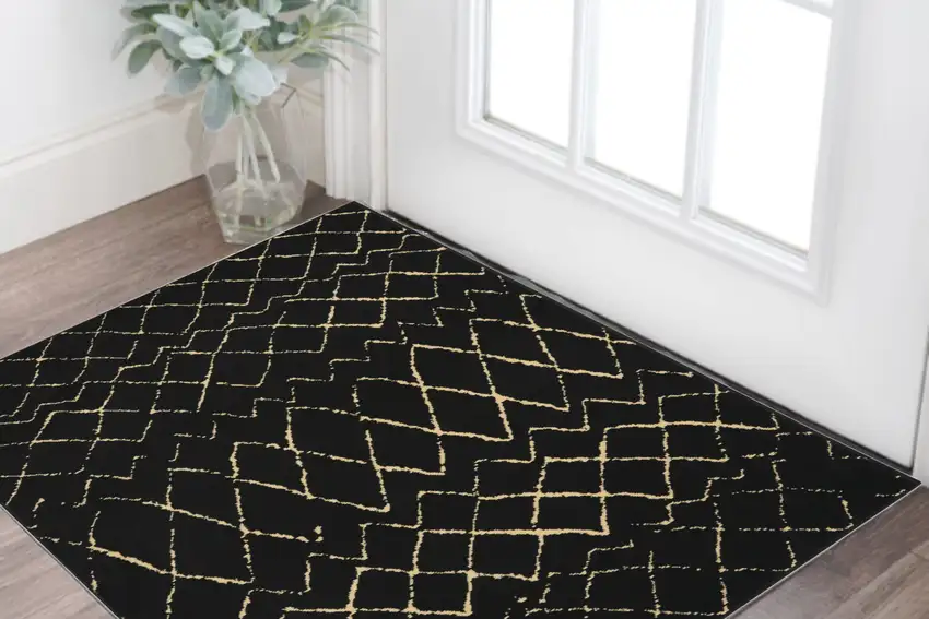 Beige and Black Abstract Power Loom Area Rug Photo 1