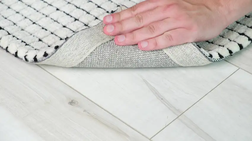 Beige and Black Checkered Power Loom Distressed Area Rug Photo 4
