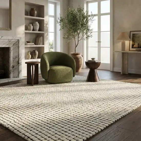 Beige and Black Checkered Power Loom Distressed Area Rug Photo 7