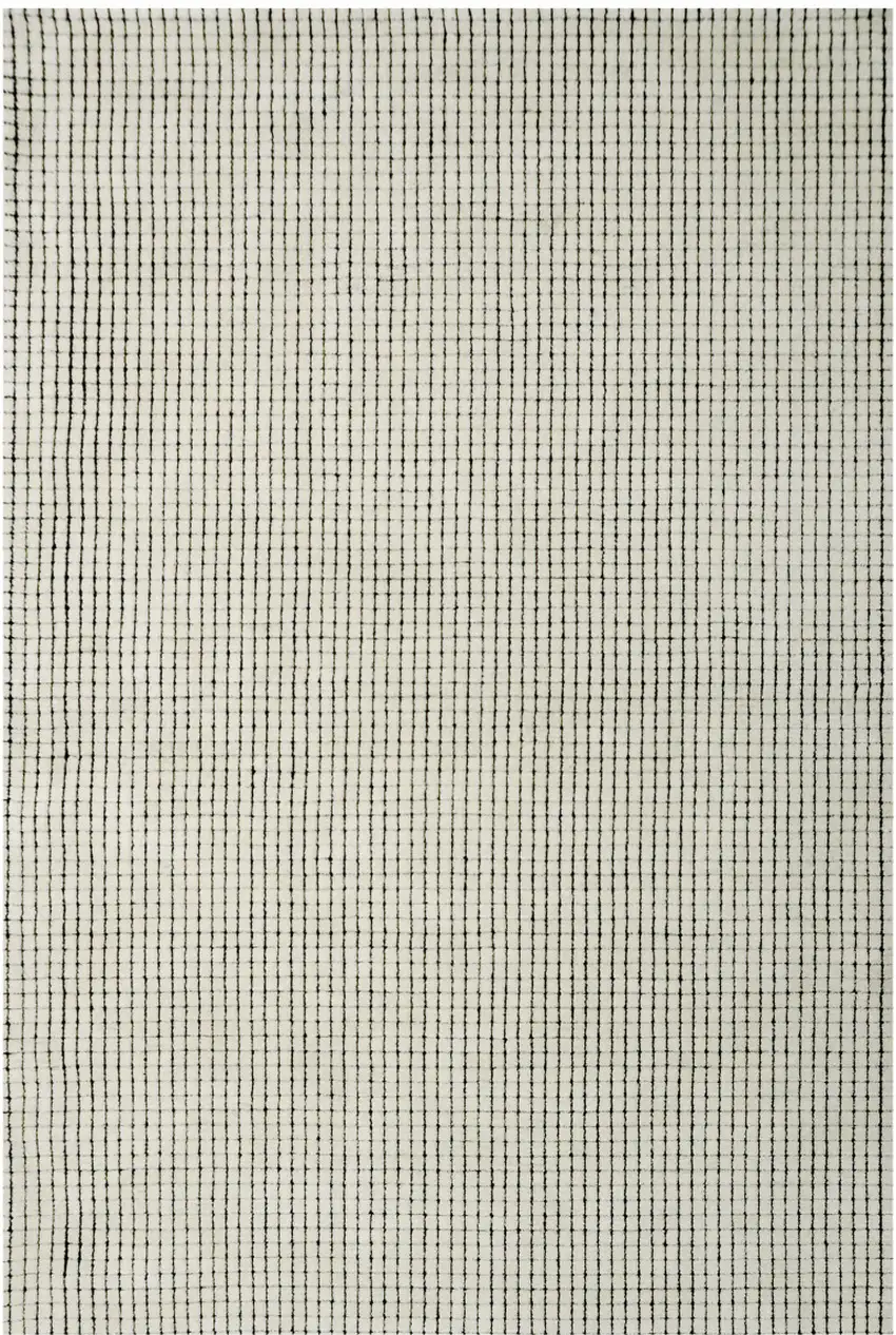 Beige and Black Checkered Power Loom Distressed Area Rug Photo 2