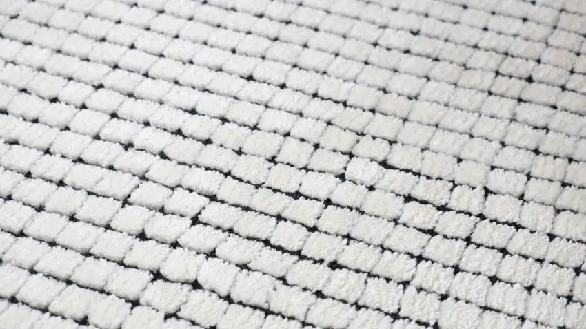 Beige and Black Checkered Power Loom Distressed Area Rug Photo 2