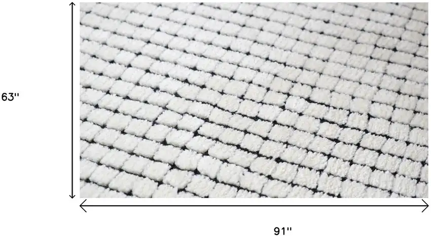 Beige and Black Checkered Power Loom Distressed Area Rug Photo 6