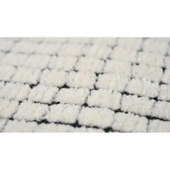 Beige and Black Checkered Power Loom Distressed Area Rug Photo 8