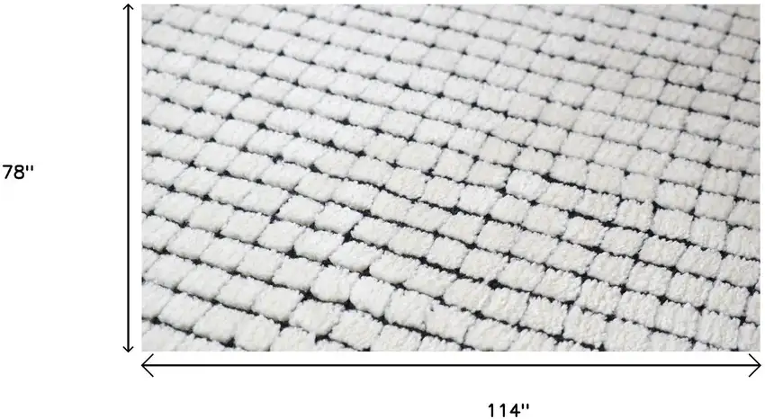 Beige and Black Checkered Power Loom Distressed Area Rug Photo 6