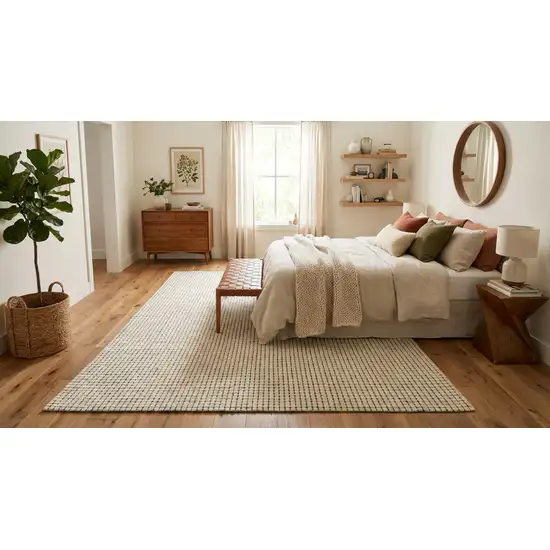 Beige and Black Checkered Power Loom Distressed Area Rug Photo 9