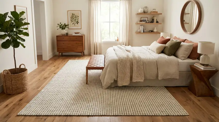 Beige and Black Checkered Power Loom Distressed Area Rug Photo 9
