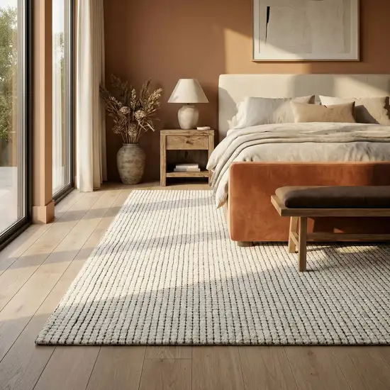 Beige and Black Checkered Power Loom Distressed Area Rug Photo 7