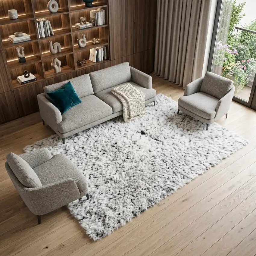 Beige and Black Checkered Power Loom Distressed Area Rug Photo 1