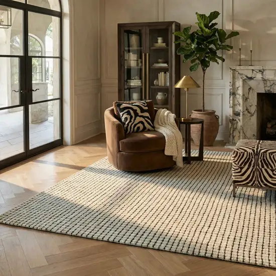 Beige and Black Checkered Power Loom Distressed Area Rug Photo 7