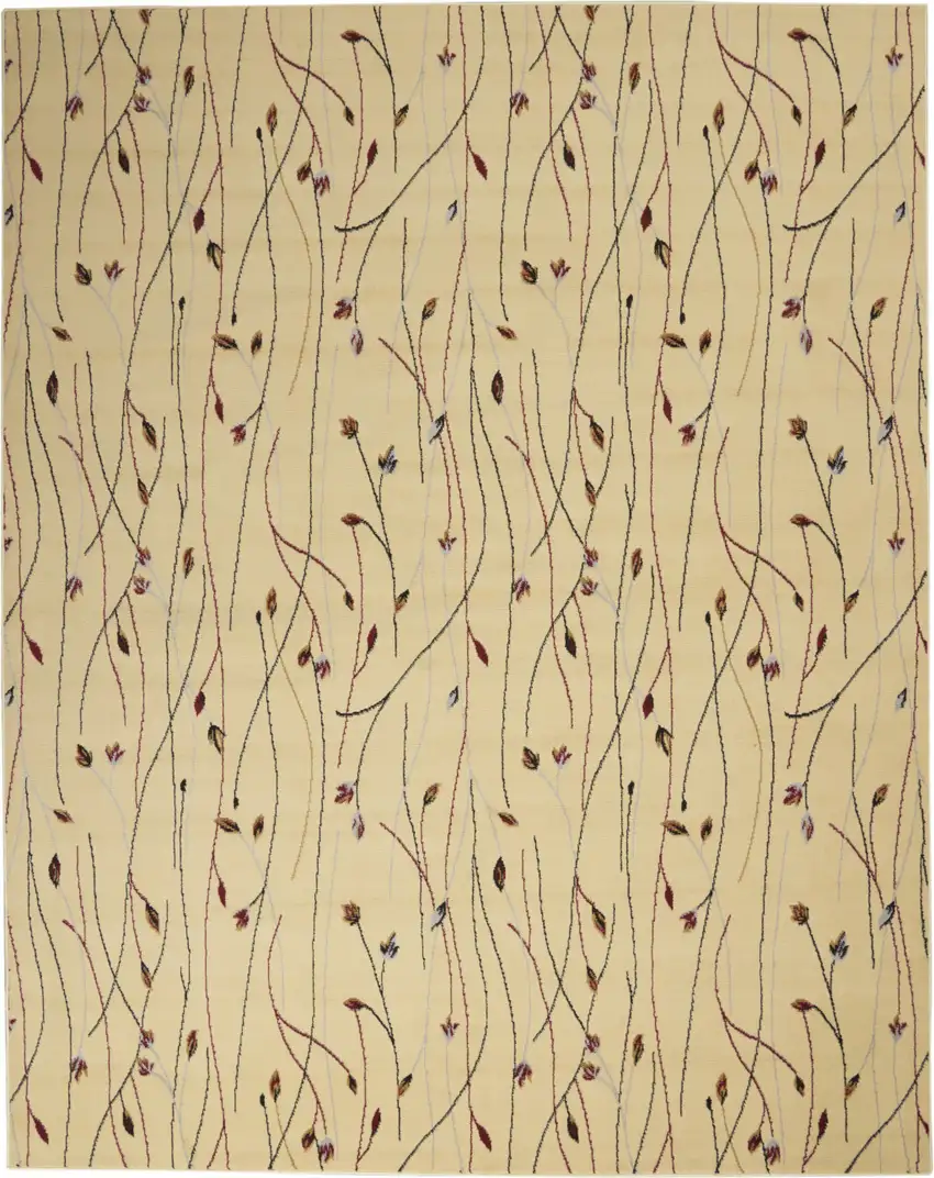 Beige and Black Floral Power Loom Area Rug Photo 2