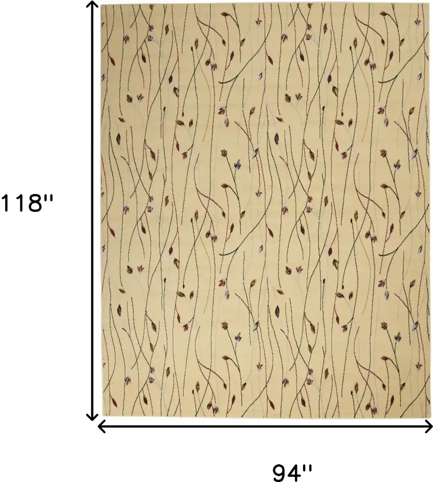Beige and Black Floral Power Loom Area Rug Photo 3