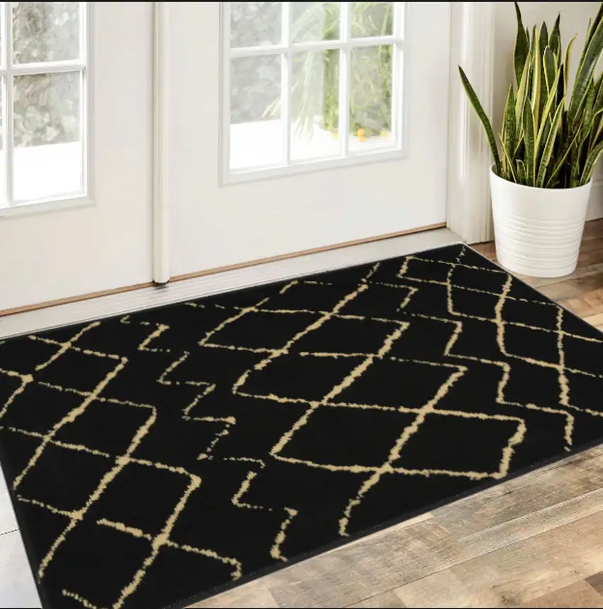 Beige And Black Floral Distressed Area Rug Photo 1