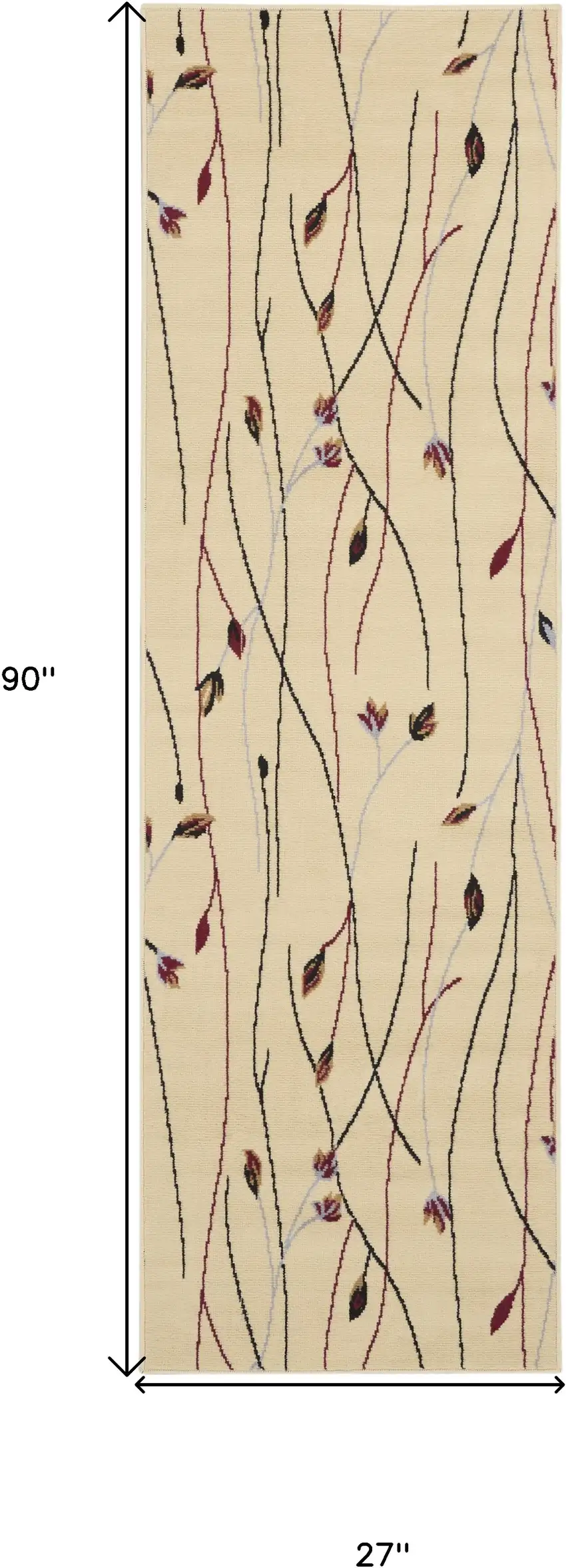 Beige and Black Floral Power Loom Runner Rug Photo 3