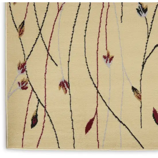 8' Beige And Black Floral Runner Rug Photo 9