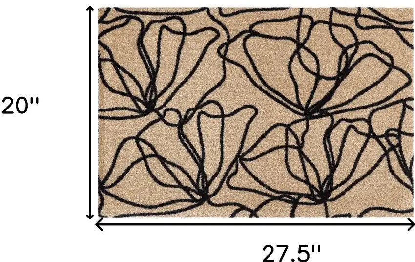 Beige and Black Floral Washable Area Rug With UV Protection Photo 5