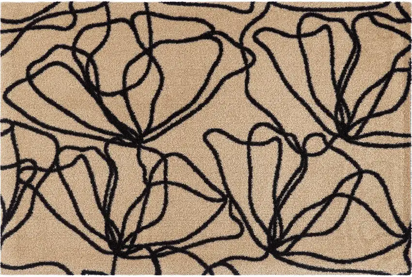 Beige and Black Floral Washable Area Rug With UV Protection Photo 3