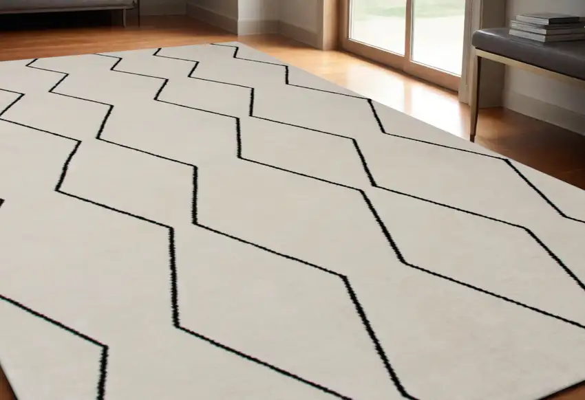 Beige and Black Geometric Power Loom Distressed Area Rug Photo 1
