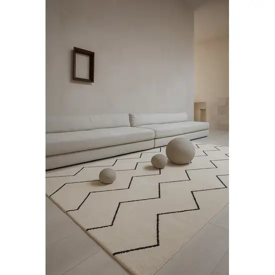 Beige and Black Geometric Power Loom Distressed Non Skid Area Rug Photo 7